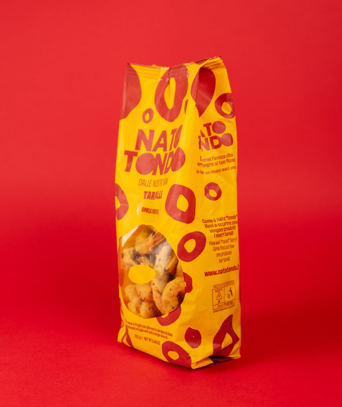 Taralli Cipolla e Uvetta Nato Tondo, confezione vista di lato